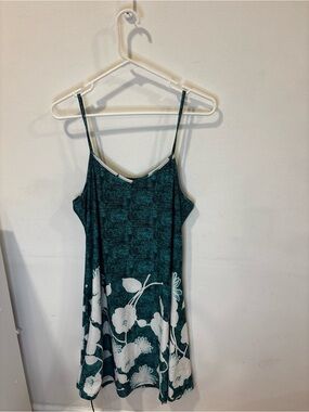 Floral-Trim Teal Midi Slip Dress
